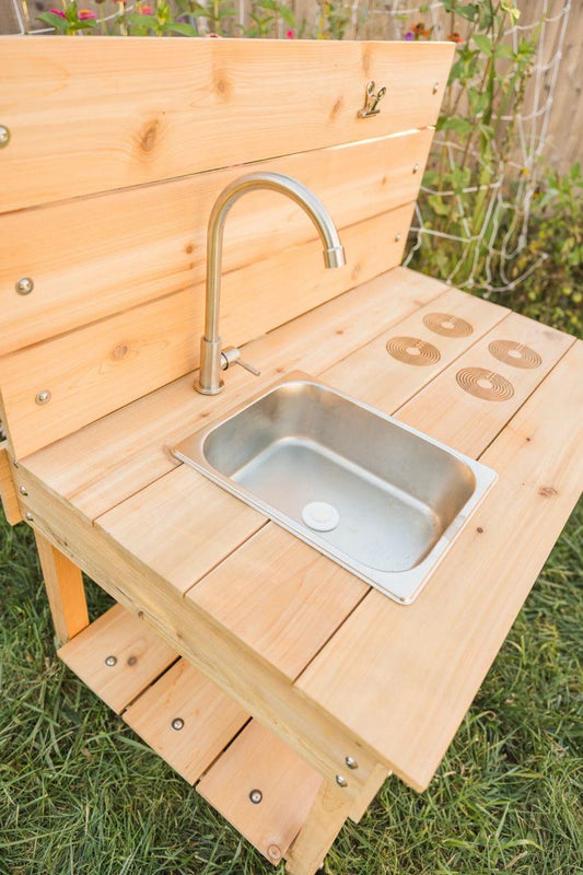 Cedar Mud Kitchen with Stainless Steel Sink | Outdoor Kids Play, Montessori Toy