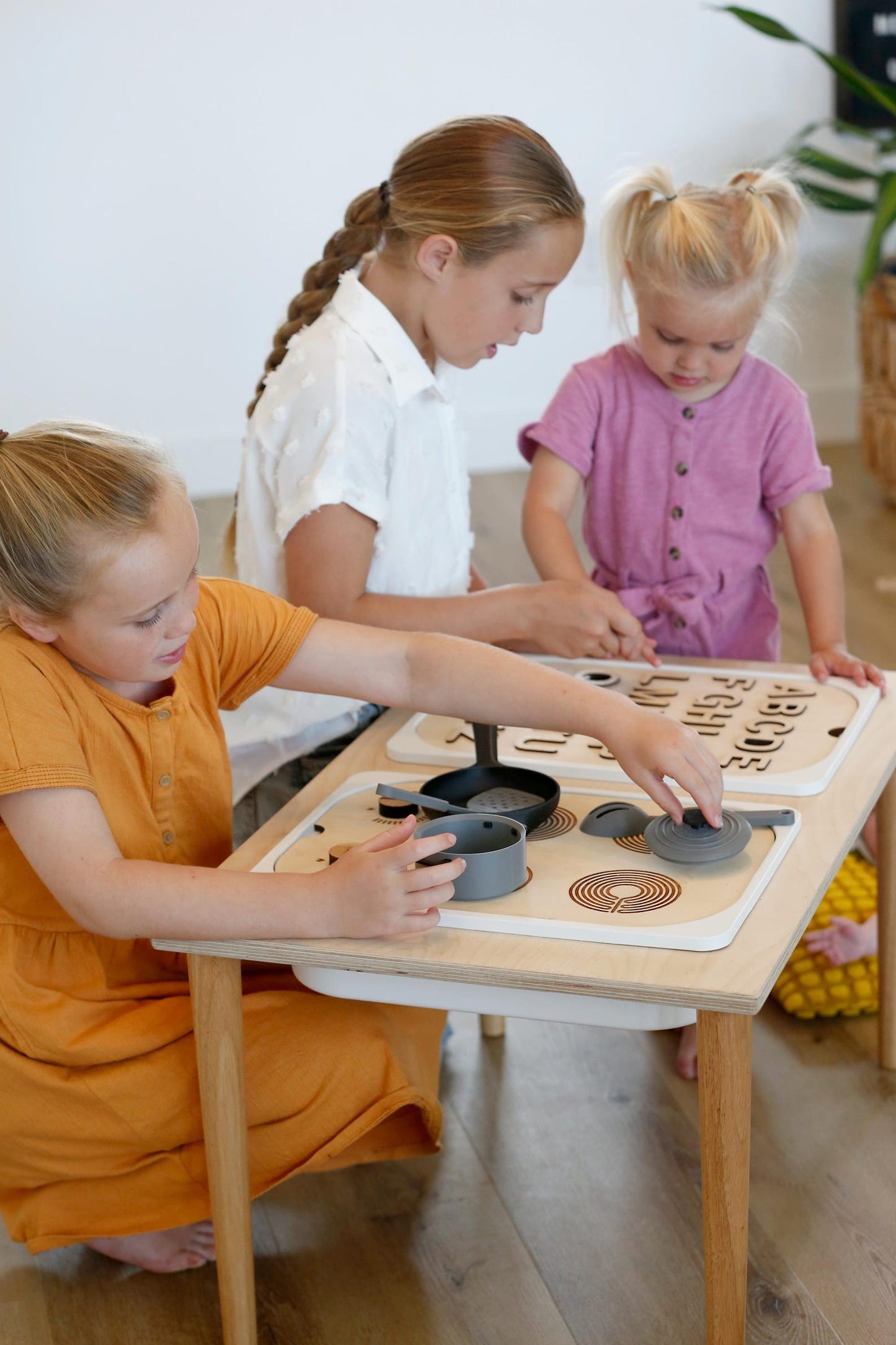 Wooden Sensory Table Insert: Pretend Play Kitchen with 3D printed Utensils (Trofast Bin)