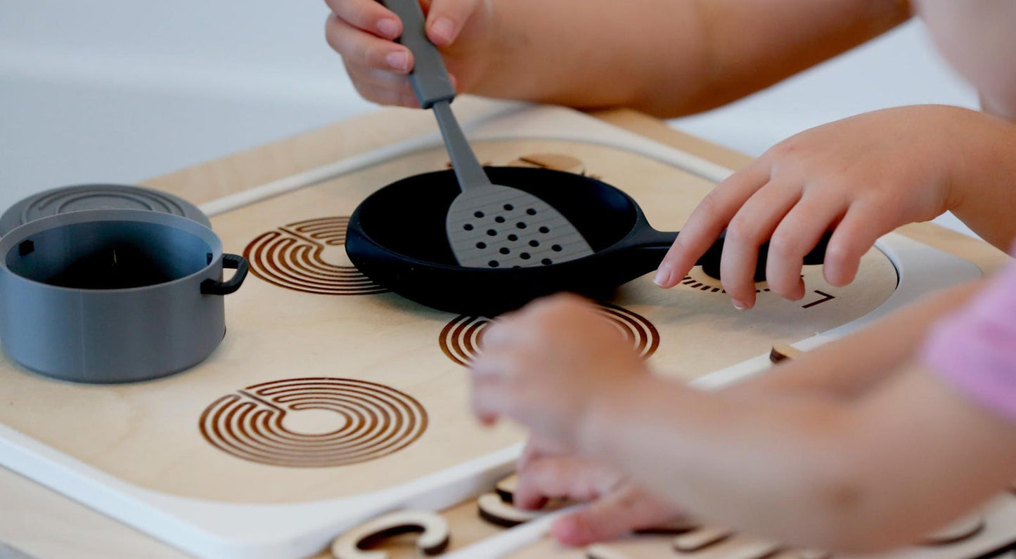 Wooden Sensory Table Insert: Pretend Play Kitchen with 3D printed Utensils (Trofast Bin)