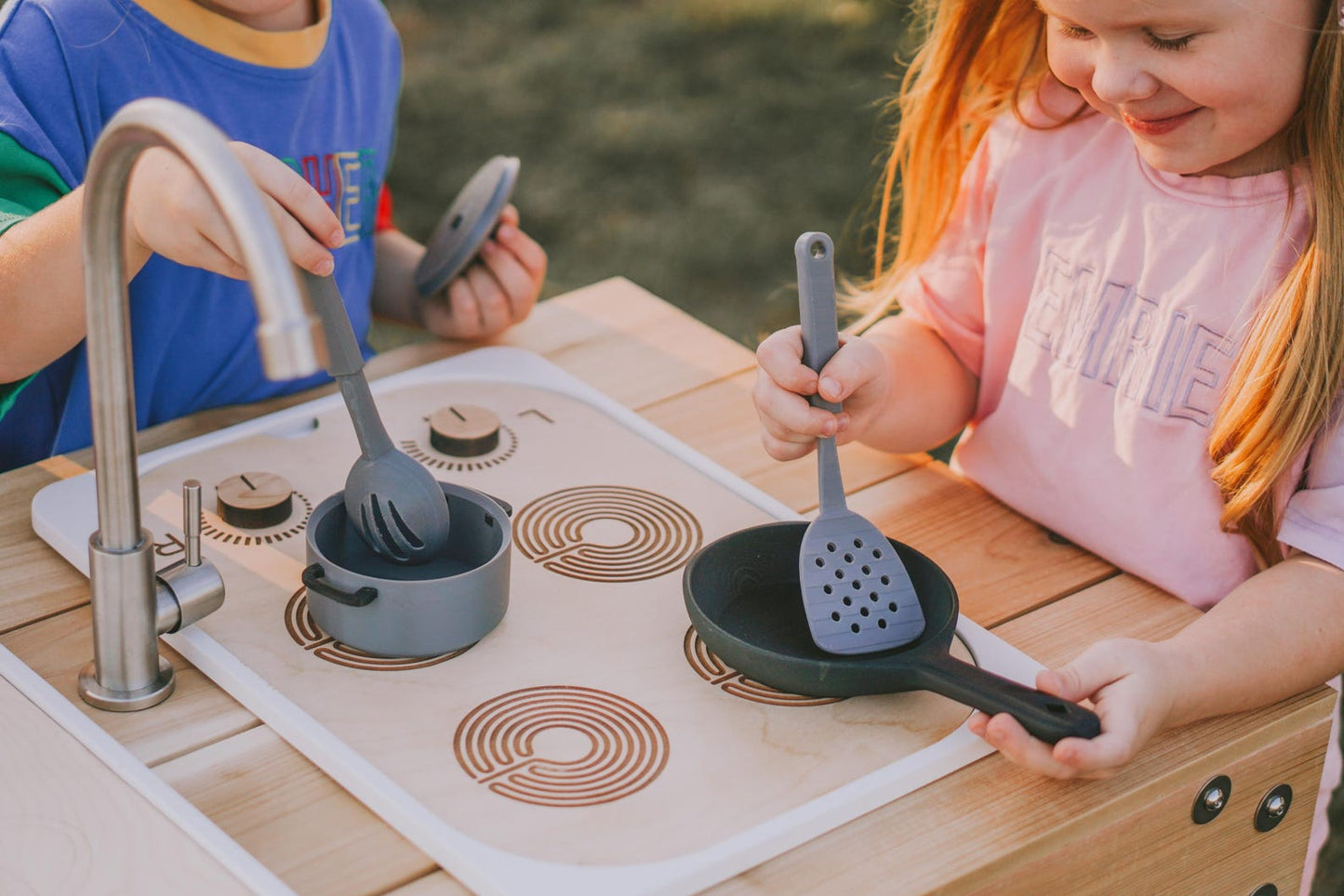 Wooden Sensory Table Insert: Pretend Play Kitchen with 3D printed Utensils (Trofast Bin)