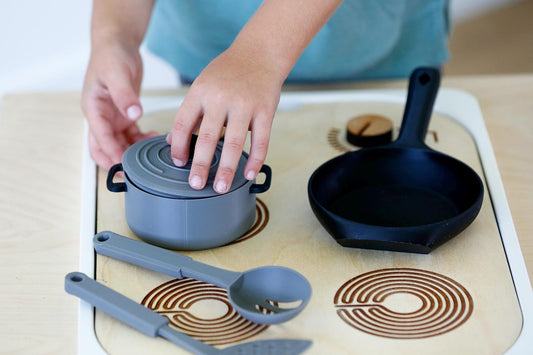 Wooden Sensory Table Insert: Pretend Play Kitchen with 3D printed Utensils (Trofast Bin)