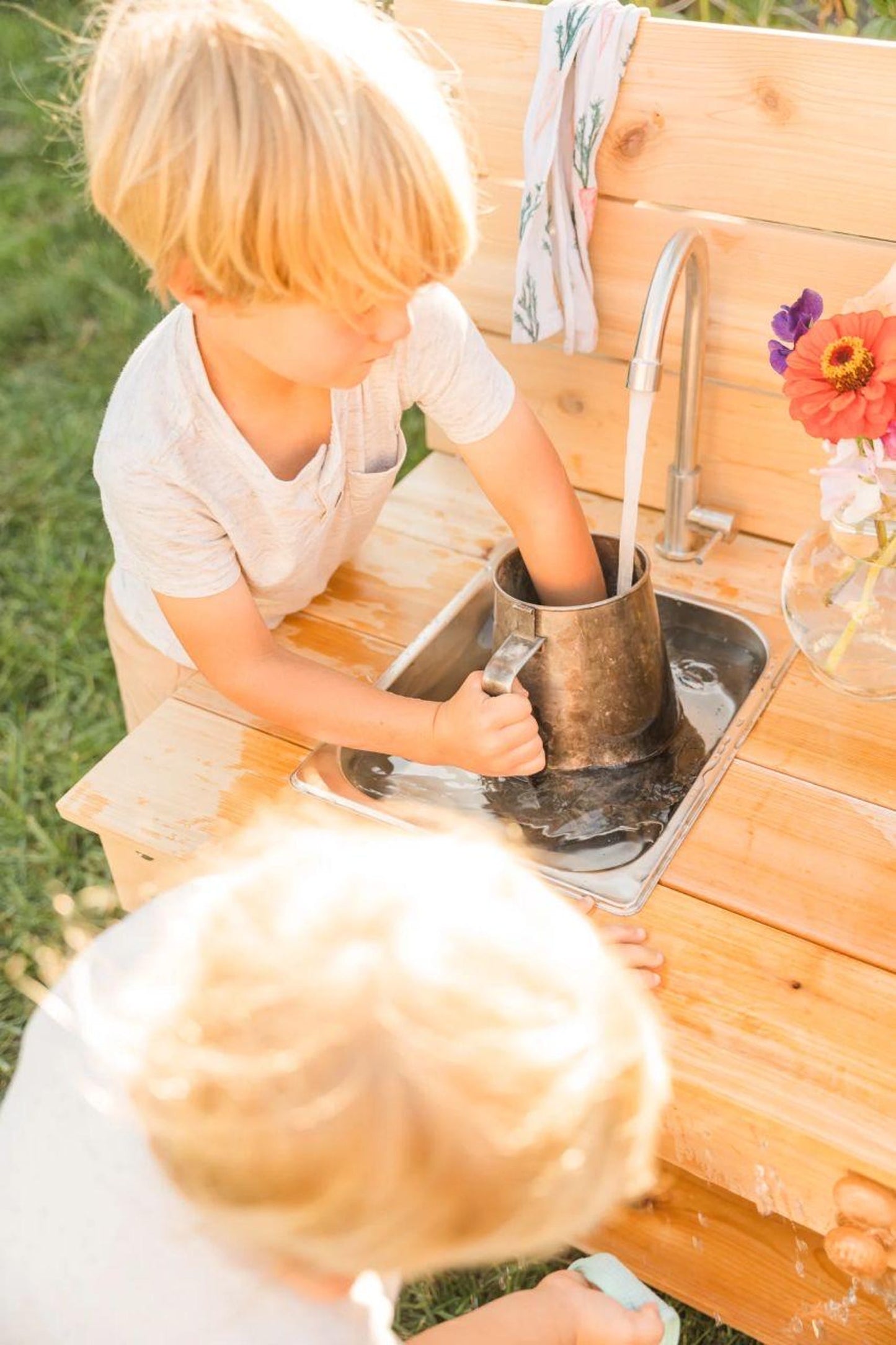 Cedar Mud Kitchen with Stainless Steel Sink | Outdoor Kids Play, Montessori Toy
